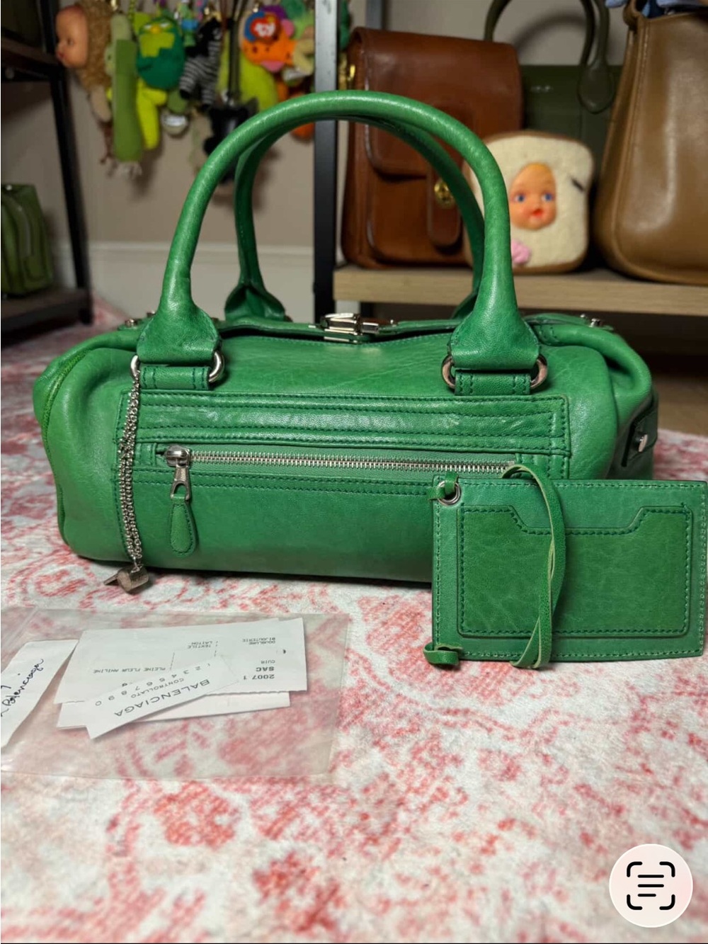 💯Auth! *RARE* VINTAGE! BALENCIAGA CITY WHISTLE BAG Green Leather Silver Hardware - Picture 2 of 16